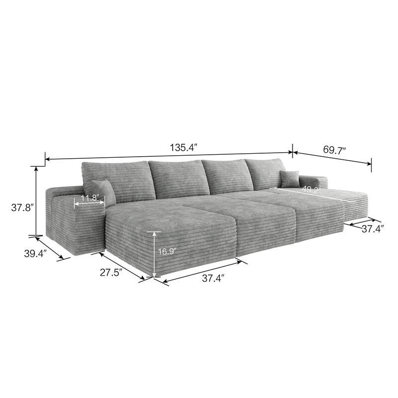 135.4-in Casual Gray 4 -seater Right Reclining Sectional - 8' x 10'