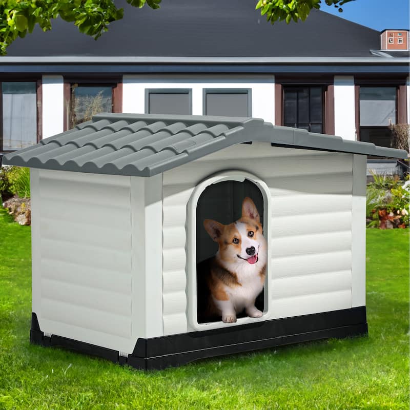 Moasis Slant-roof Dog House with Vent and Windows, Side Door