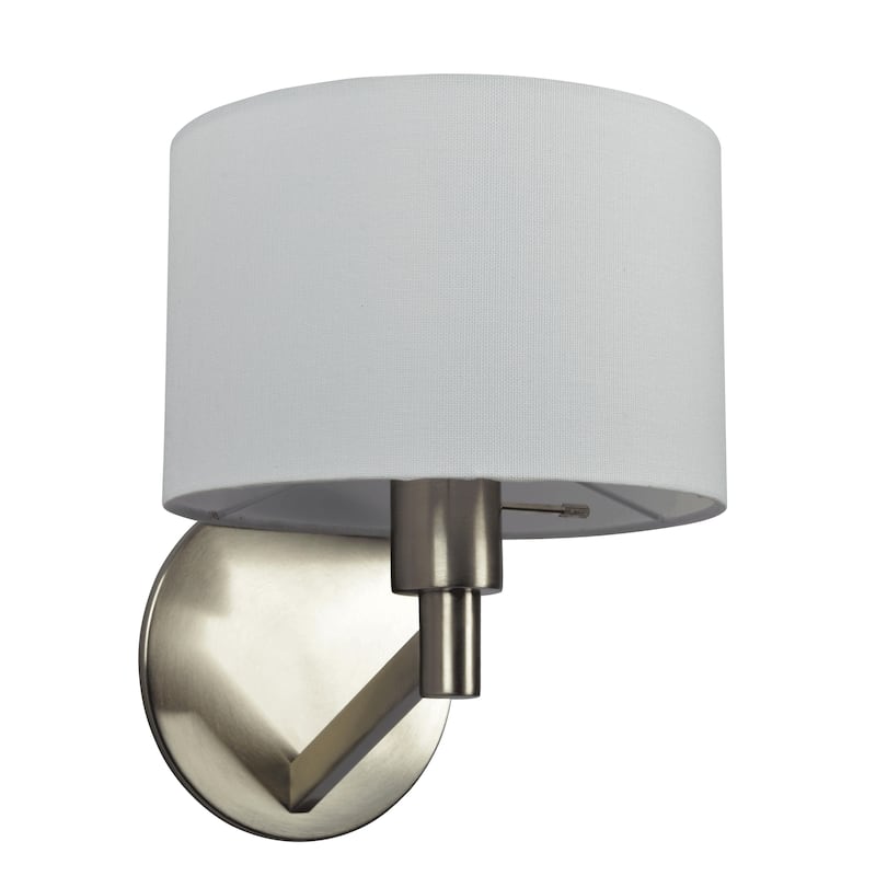 Brushed Nickel Base Wall Lamp with Rotary Switch White Fabric Shade - Brushed Nickel,Silver,White