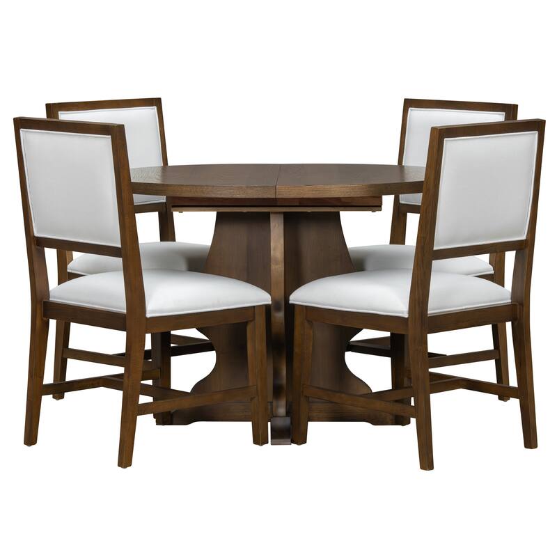 5-Piece Dining Table Set Extension from 42.5 to 58.2-Inches with 4 Upholstered Chairs, Wood Kitchen Dining Table & Chair Set