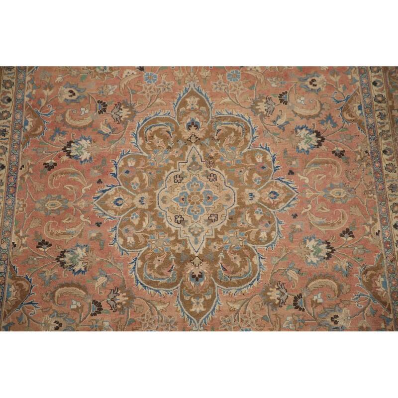 Hand Knotted Oriental 100% Wool Carpet Traditional Floral Pink Mashad Area Rug - 9' 6'' X 6' 3''