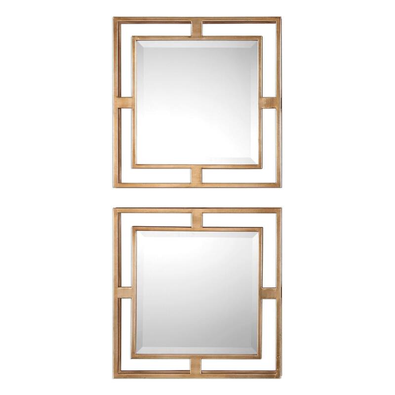 Uttermost Allick Set of (2) 18" Square Decorative Wall Mirrors - Antiqued Gold