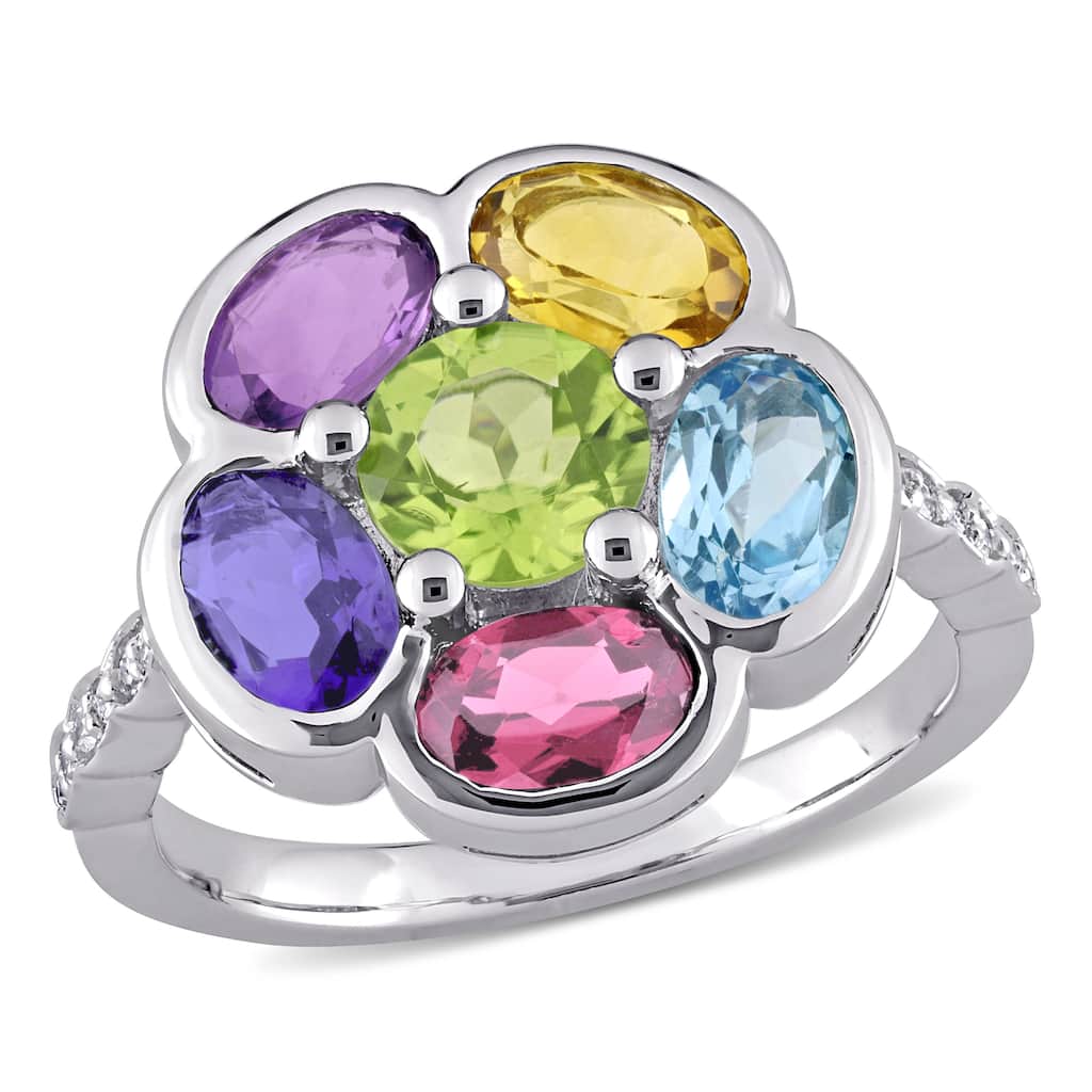 Miadora 3 2/5ct TGW Multi-Gem Diamond Accent Floral Ring in Sterling Silver