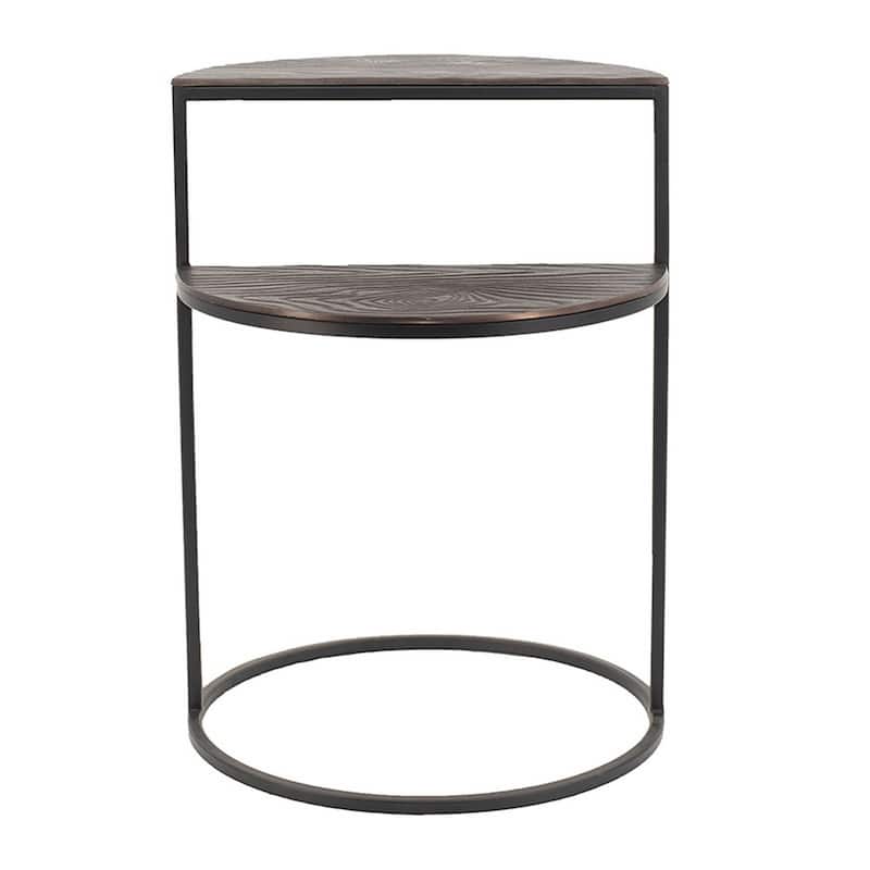 16 in. Brown and Silver Round Wood End Table, Sturdy Build End Side Table for Living Rooms