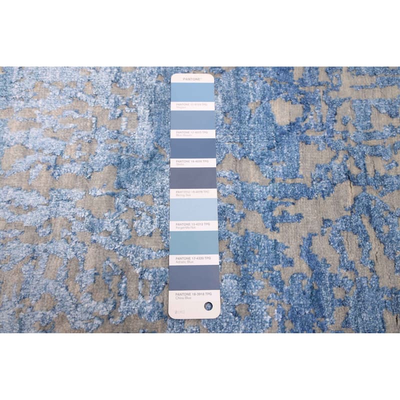 ECARPETGALLERY Hand-knotted Legacy Dark Blue, Sage Silk, Wool Rug - 9'0 x 12'1