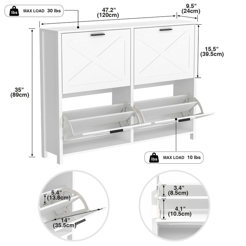 Farmhouse Shoe Cabinet with 4 Flip Drawers - Entryway Shoe Storage