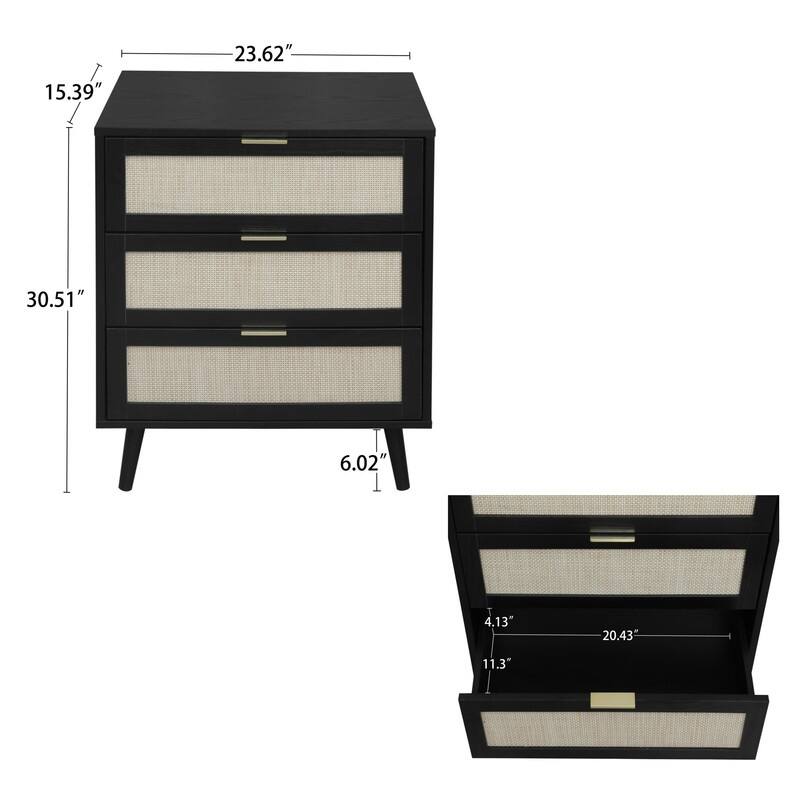 Wood Storage Cabinet with 3 Engineered Rattan Drawer Suitable for Bedroom,Living Room,Study