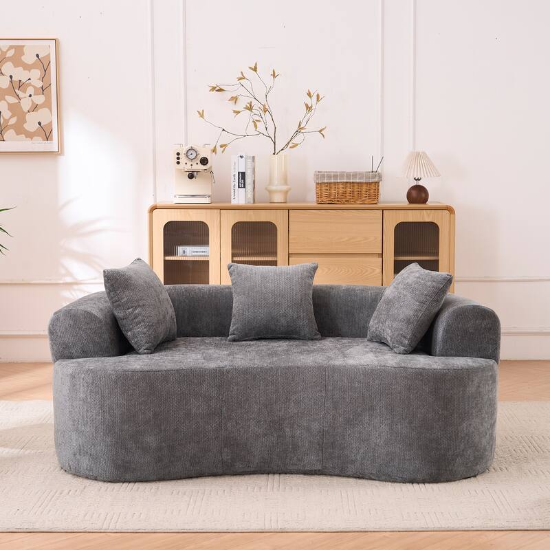 GDFStudio - Crescent-Shaped 67" Chenille Sofa with Self-Inflating Foam and Modular Design - Gray