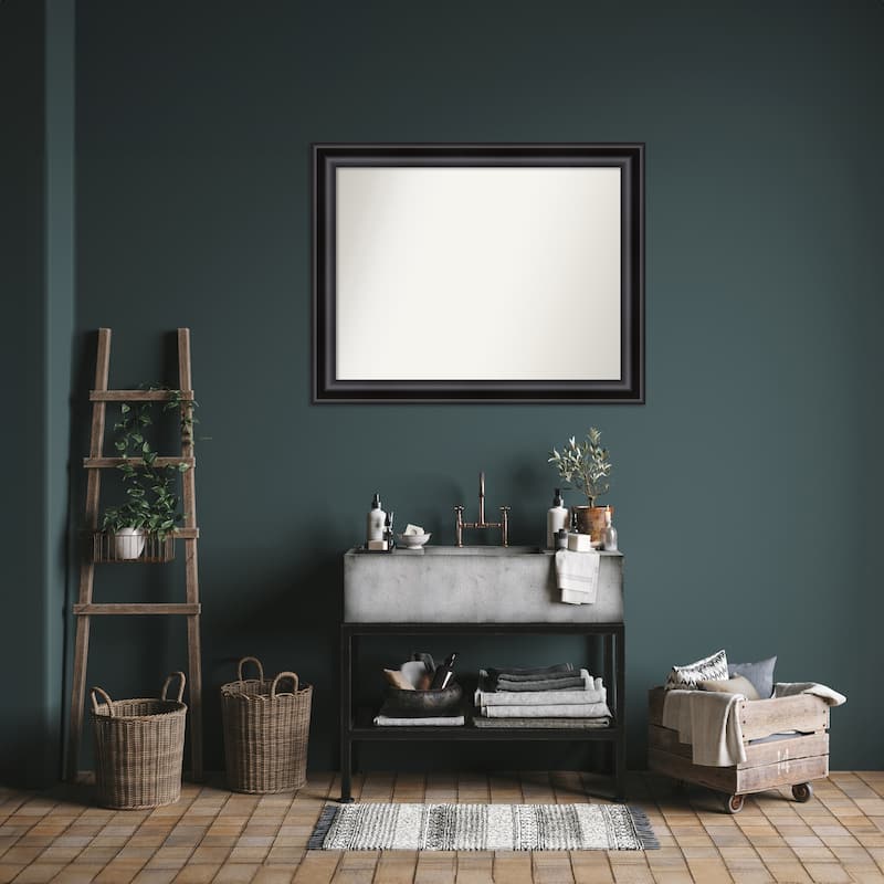 Grand Black Framed Non-Beveled Custom Wall Mirror, Bathroom Vanity Mirror