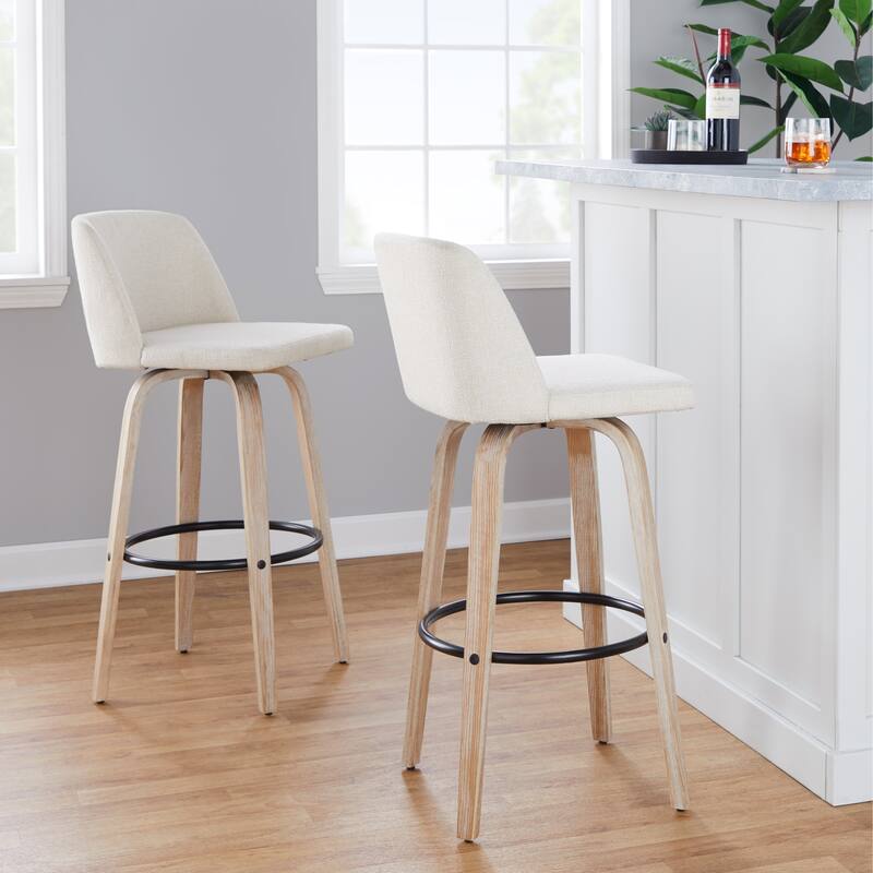 The Gray Barn Vallberga 30" Fixed-Height Bar Stool with White Washed Wood Base (Set of 2)