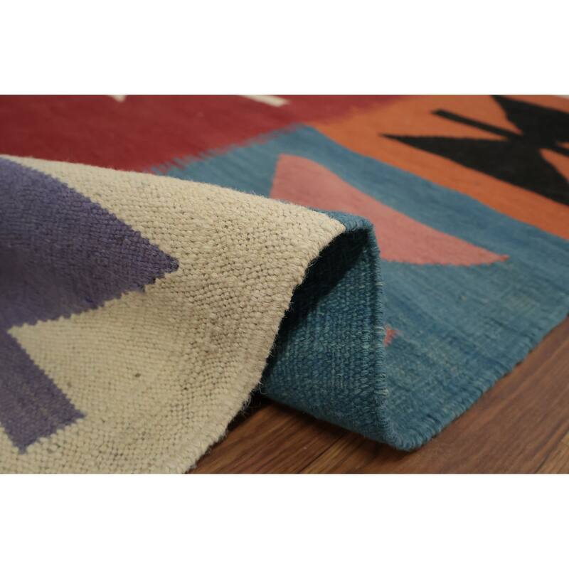 Hand Woven Oriental 100% Wool Carpet Southwestern Tribal Red Kilim Area Rug - 13' 0'' X 9' 9''