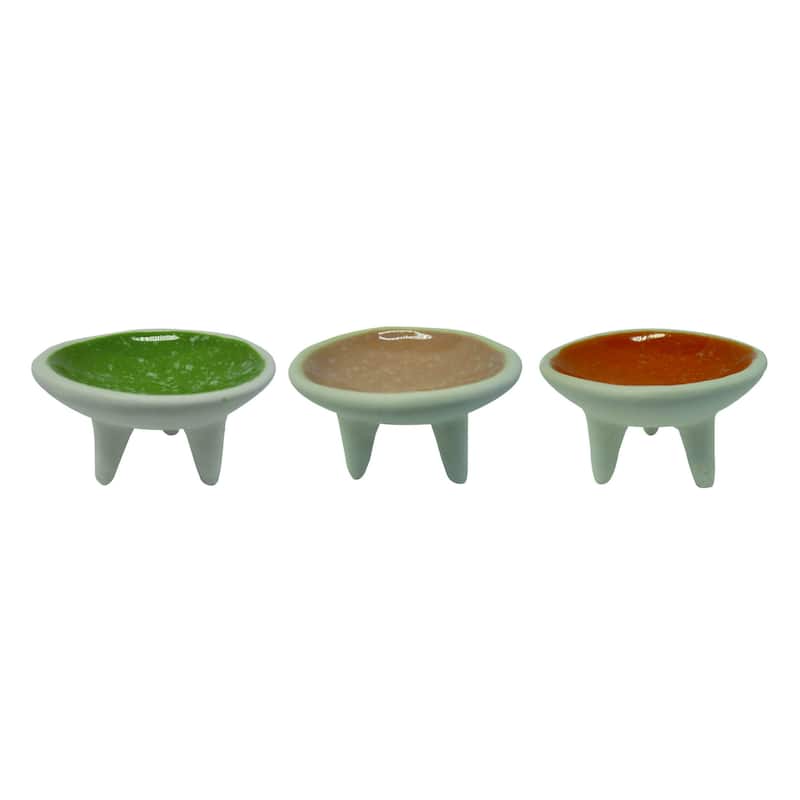 Transpac Stoneware Trinket Dish w/Feet Set of 3 Spring Home Decorations