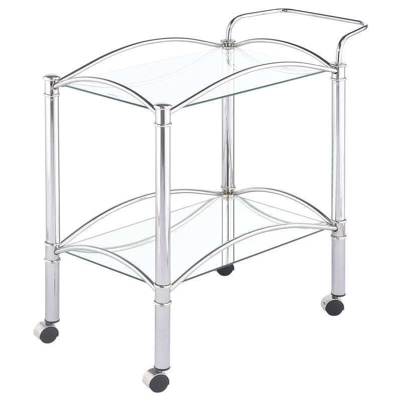 Shadix Chrome 2-tier Rectangular Glass Shelf Metal Bar Cart