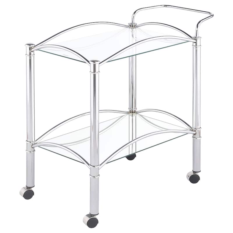 Porch & Den Chrome 2-Tier Rectangular Glass Shelf Metal Bar Cart