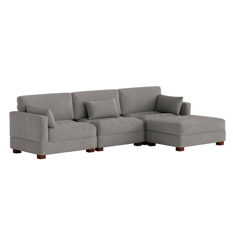 Corduroy Modular Sectional Sofa with Ottoman and Pillows