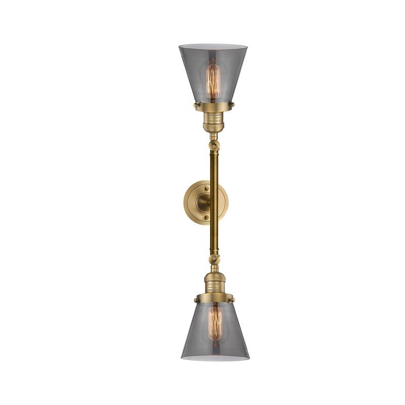 Innovations Lighting Small Cone 2 Light 23" Wide Bathroom Vanity Light - Brushed Brass / Smoked