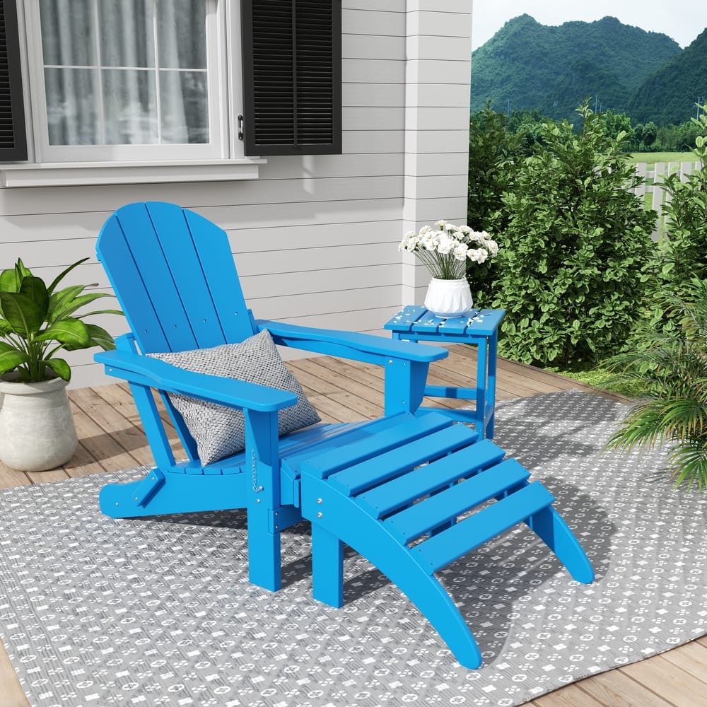 Laguna Hdpe All Weather Outdoor Patio Foldable Adirondack Chair With Ottoman And Side Table (3-Piece Set)