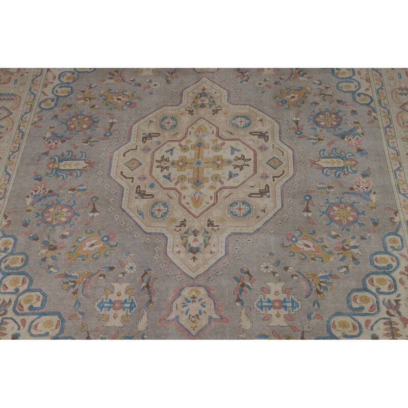 Gray Geometric Tabriz Persian Area Rug Handmade Wool Carpet - 9'8"x 13'1"