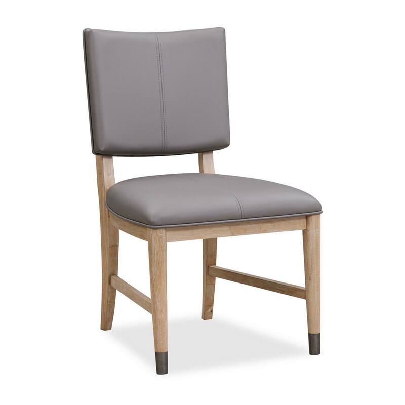 20 Inch Dining Chair, Faux Leather, Muted Natural Brown Wood Legs, Set of 2, Gray