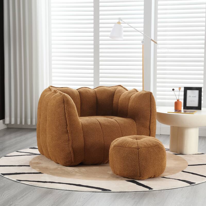 Soft Bean Bag Chair with High Resilient Foam for Adults, Comfortable Square Lazy Sofa with Footstool for Living Room