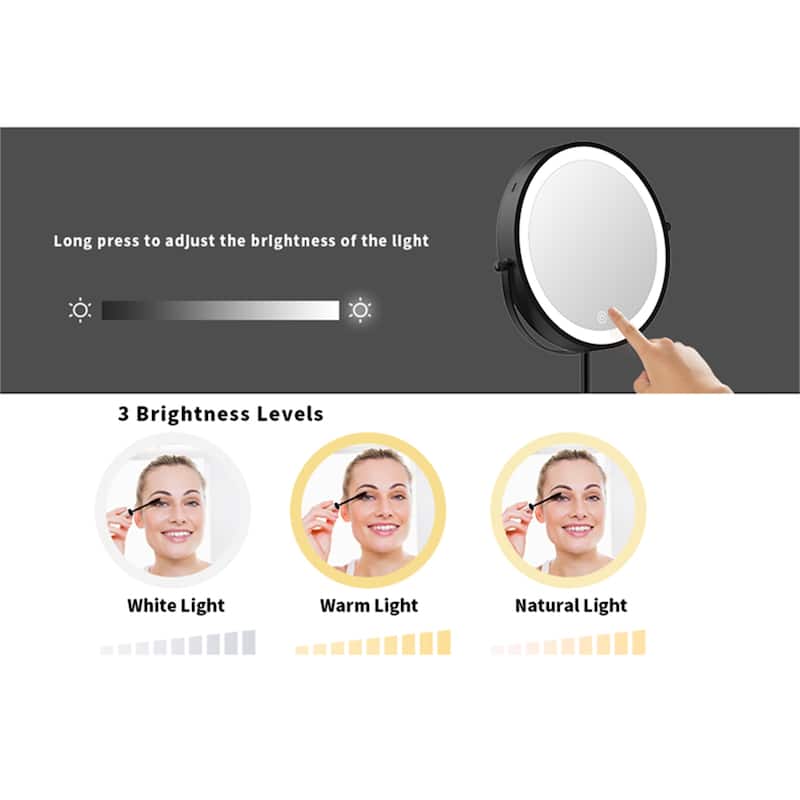 1X/10X 360 Rotation Makeup Mirror w/ Lights and 3 Color Lighting Dimmable