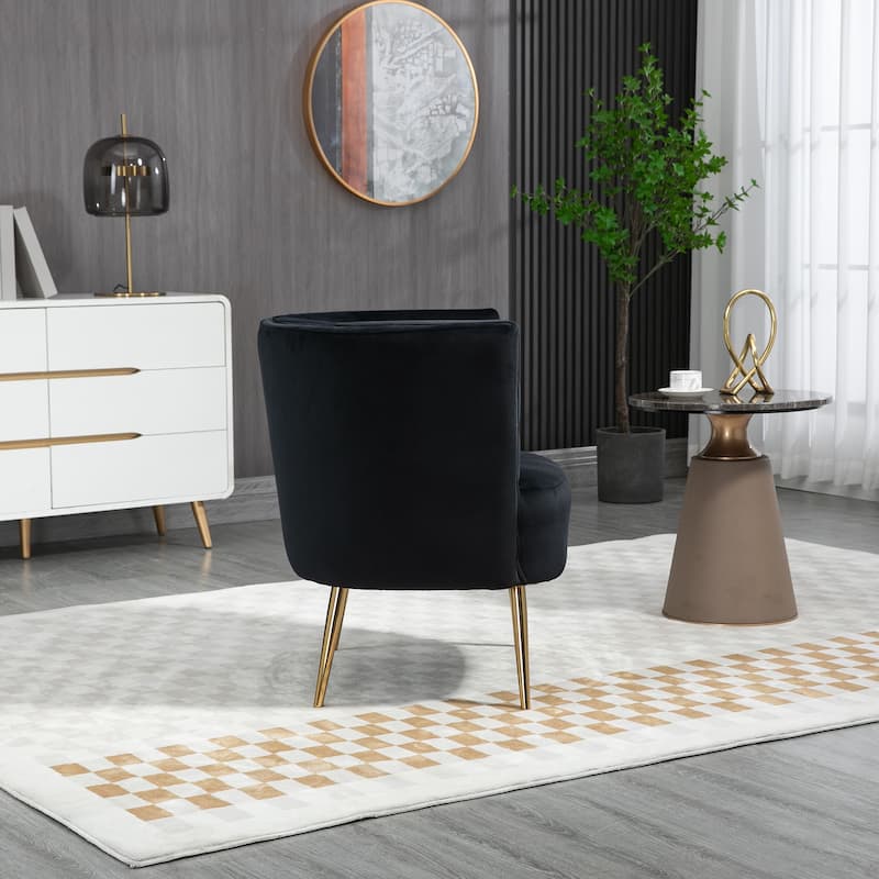 Accent Chair, Leisure Single Chair with Golden Feet (Grey)