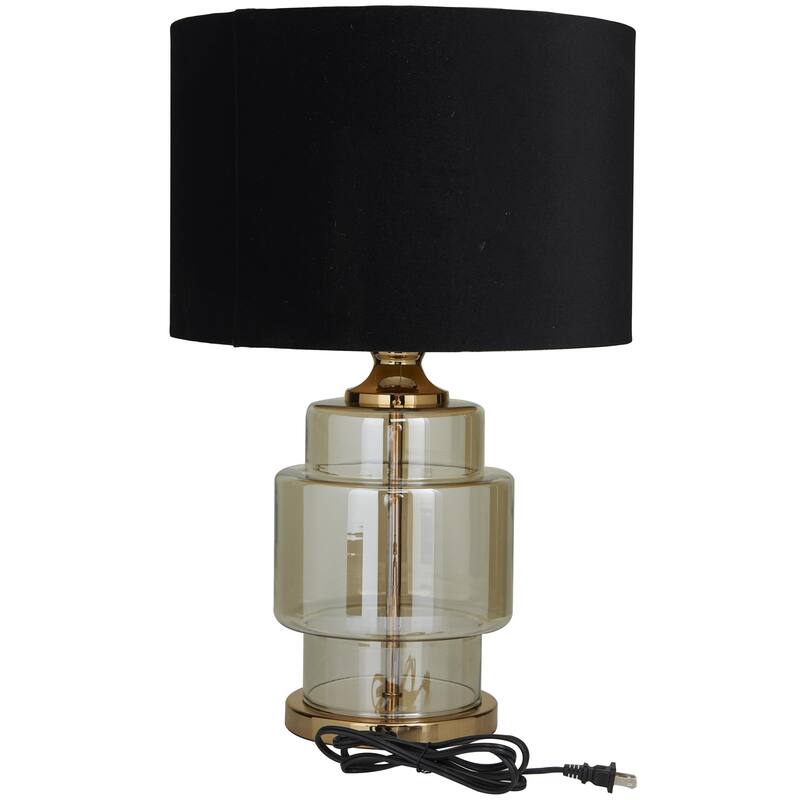 Glass Transparent Base Room Table Lamp with Drum Shade - Gold - Roche River Decor