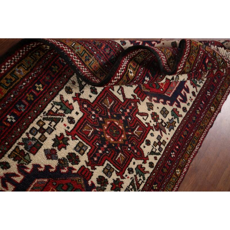 Tribal Gharajeh Persian Runner Rug Handmade Beige Wool Carpet - 2'7"x 9'7"