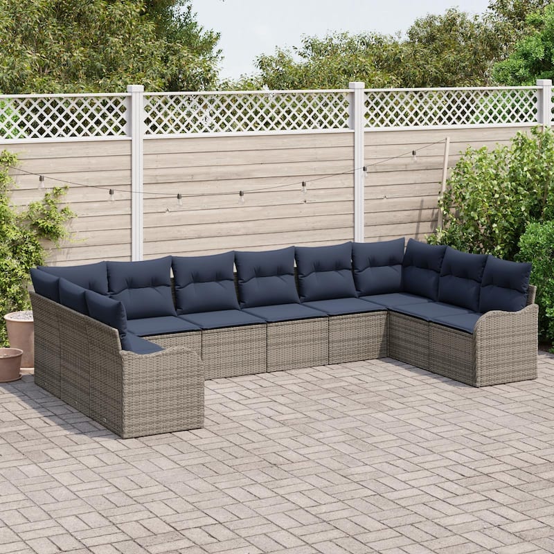 vidaXL 10/11 Garden Sofa Set with Cushions Black/Brown/Grey Poly Rattan - 135.4 x 69.9 x 27.2