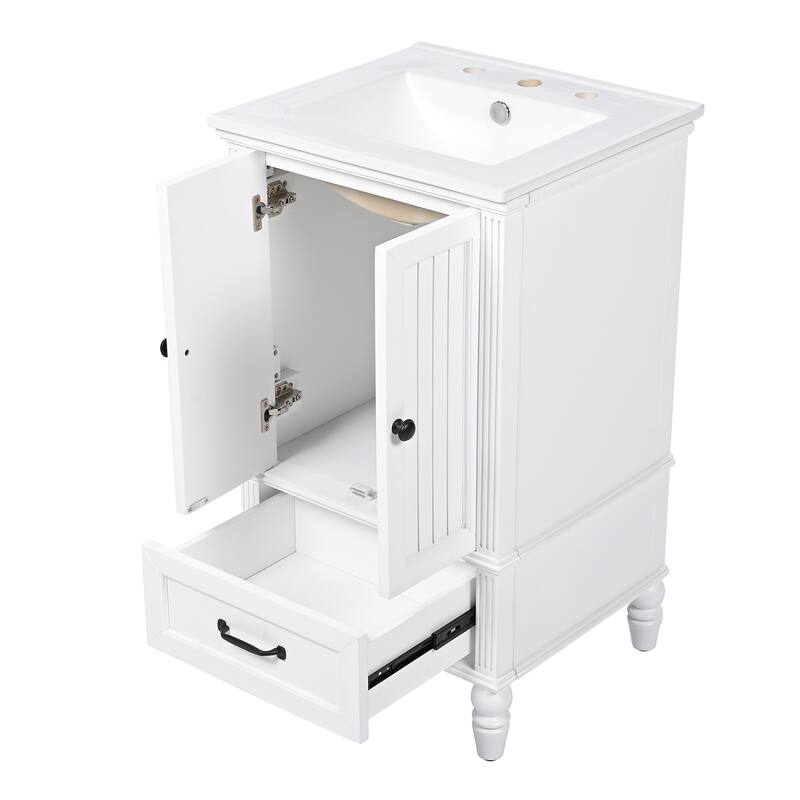 Small Bathroom Vanity with Sink, Freestanding Wooden Bathroom Cabinet, Storage Cabinet with Magnetic Door Stopper & Drawer