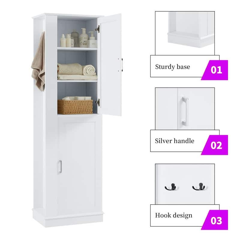 Kitchen Pantry Storage Cabinet with Hook, Freestanding Pantry Cupboard with Doors and Adjustable Shelves