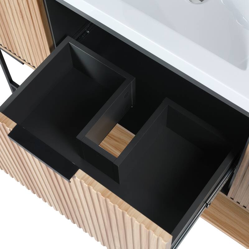 48 inch Maple Plywood Freestanding Bathroom Vanity Set with Open shelf and Integrated Resin Sink