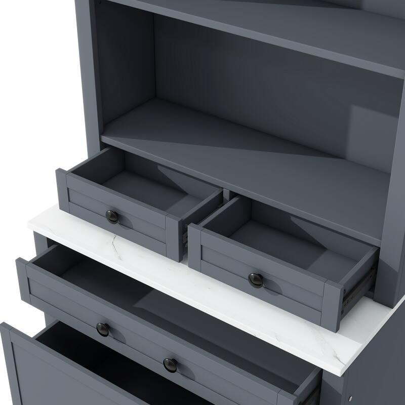 Freestanding High Kitchen Pantry Tall Kitchen Hutch, Set of 2, Gray