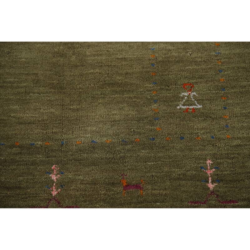 Hand Knotted Oriental 100% Wool Carpet Tribal Tribal Green Gabbeh Area Rug - 7' 7'' X 4' 11''