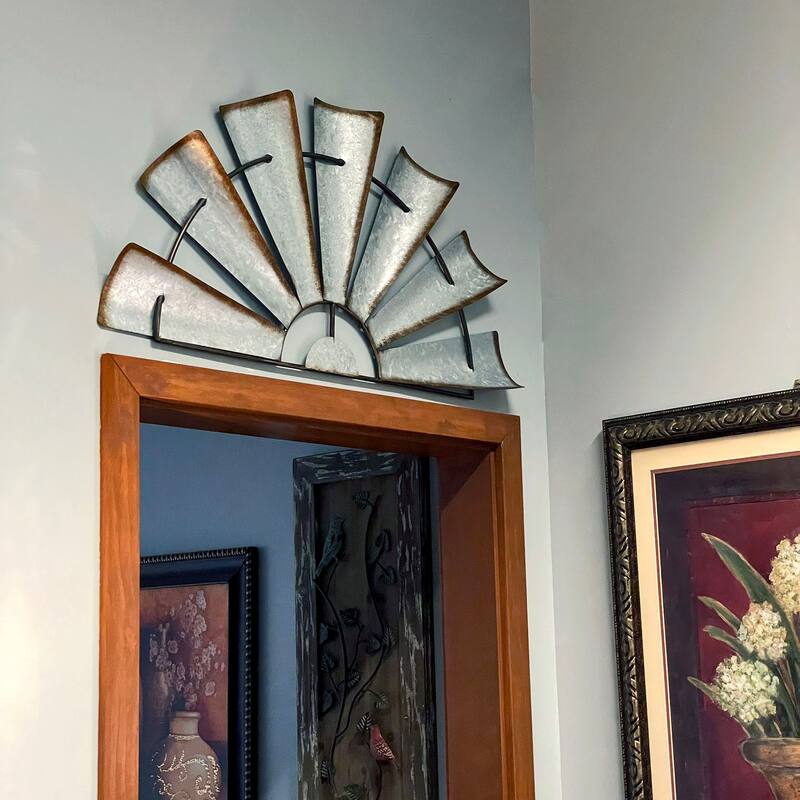 Zeckos 35 Inch Metal Half-Windmill Wall Sculpture Farmhouse Decoration