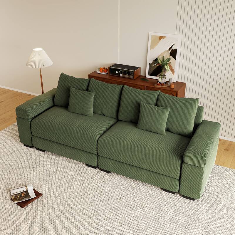 Rossetta Modern 92" Oversized Deep Seating Design Corduroy Fabric Extra-Wide Armrests Modular Sectional Couch, with Pillows