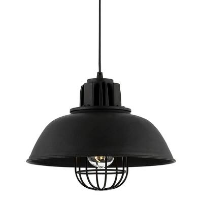 13-Inch Industrial Metal Wire Cage Pendant Light, Black Finish - N/A