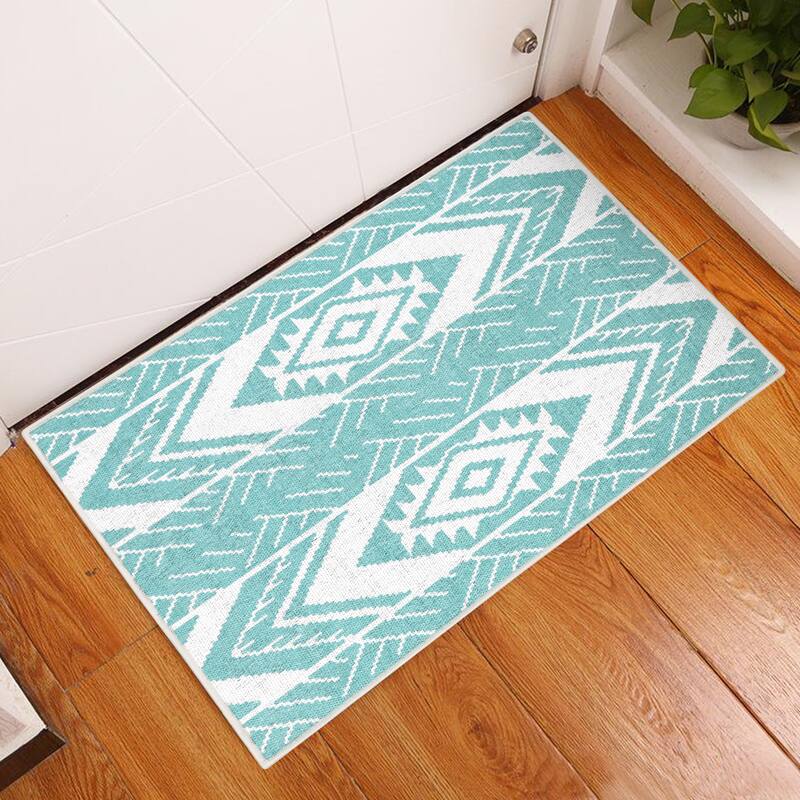Sussexhome Heavy Duty Ultra Thin Non Slip Washable Cotton Indoor Rug - 2' x 3' - Light Teal
