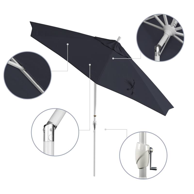 California Umbrella 9' Round Crank Lift Push Button Tilt White Aluminum Patio Umbrella Sunbrella