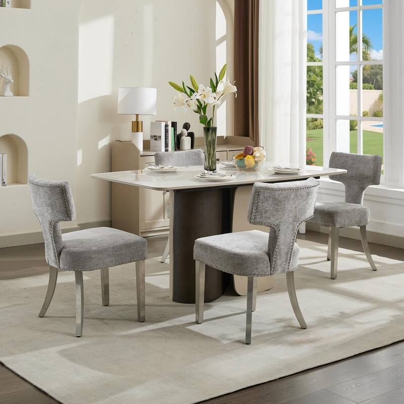 Modern Chenille Fabric Upholstered Accent Chair Dining Chairs, Set of 2