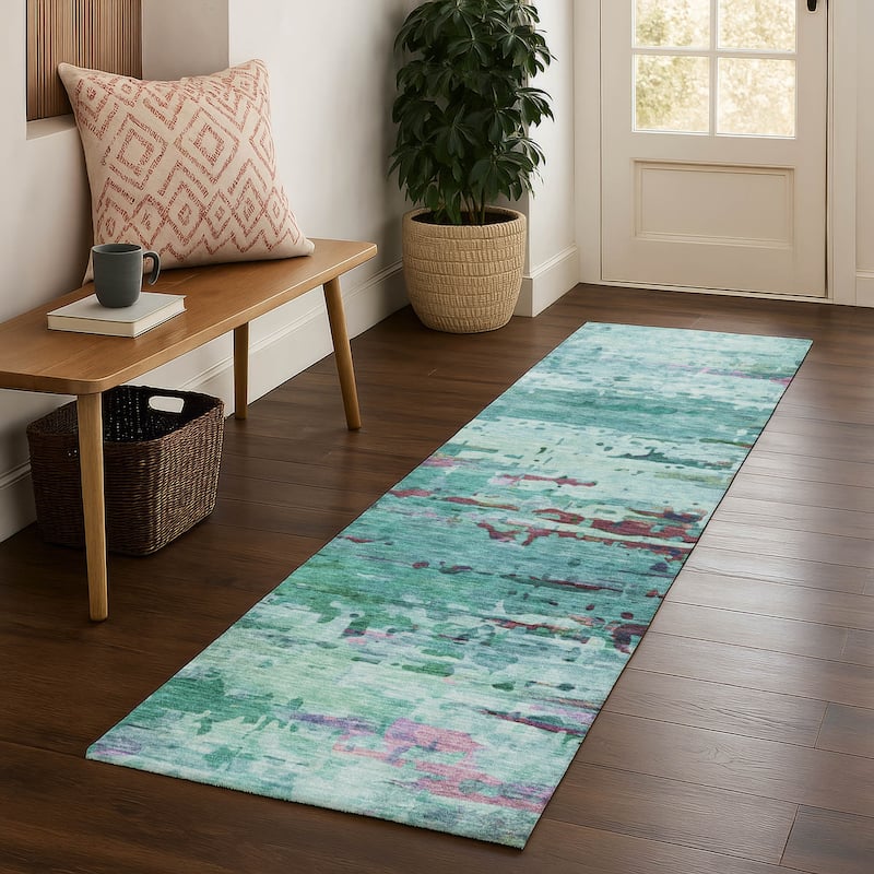 Premium Washable Super Soft Abstract Ombre Mayfield Rug - Teal - 2'3" x 7'6"