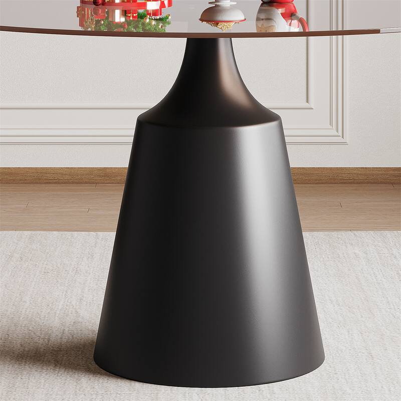 35" Modern Round Dining Table with Black Glass Top