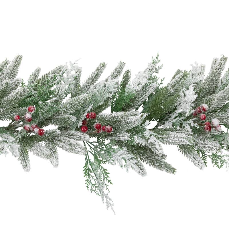 Real Touch™️ Flocked Wind River Fir with Berries Artificial Christmas Garland - 7' x 12" - Unlit