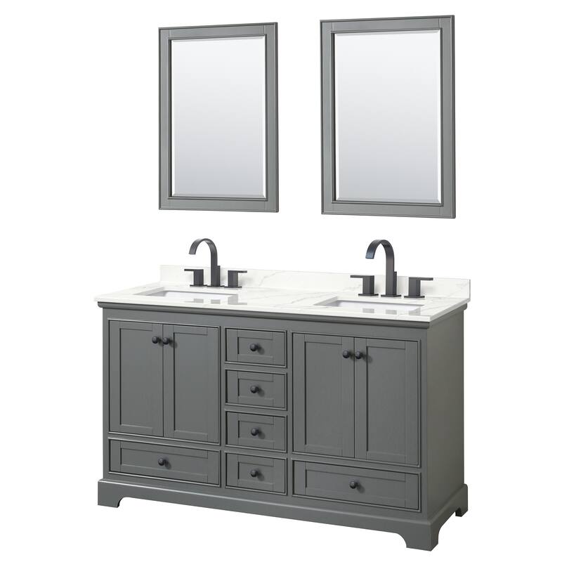 Deborah 60-inch Double Vanity, Quartz Top, 24-inch Mirrors - Dark Gray, Black Trim, Giotto Quartz Top
