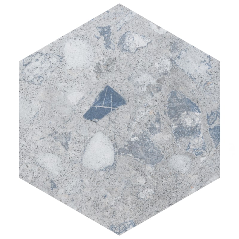 Merola Tile Recycle Hex River Blue 8-1/2" x 9-7/8" Porcelain Floor and Wall Tile