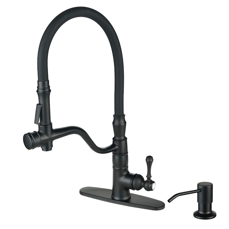 WOWOW Single-Handle Pull Down Kitchen Faucet with Soap Dispenser - Oil Rubbed Bronze