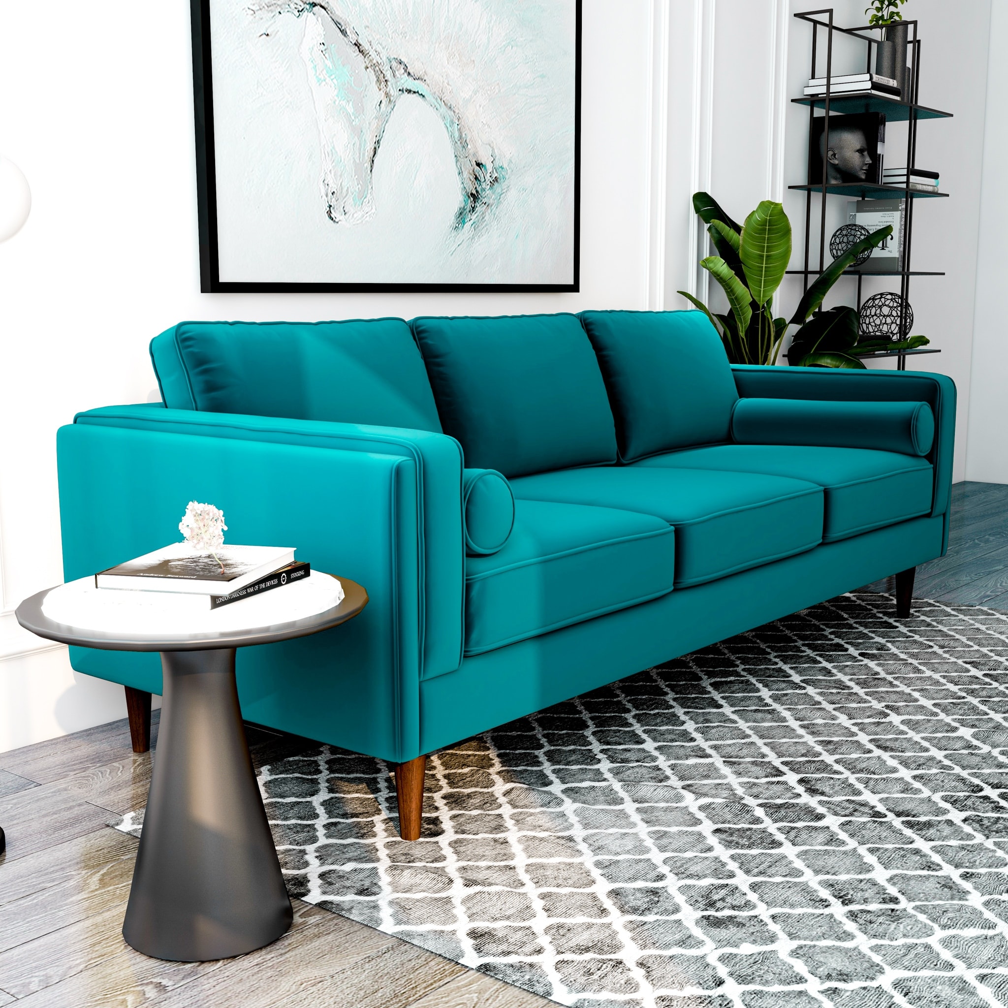 Flavia Mid Century Modern Style Sofa Couch for Living Room in Teal