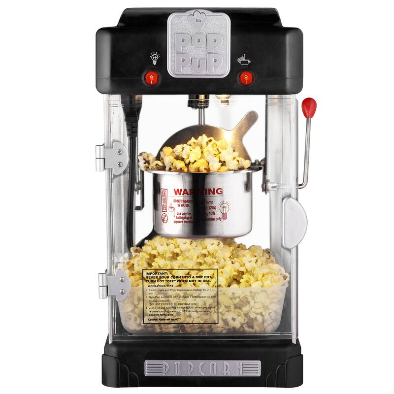 Pop Pup Countertop Popcorn Machine – 2.5oz Kettle with Measuring Spoon, Scoop, and 25 Serving Bags (Black)