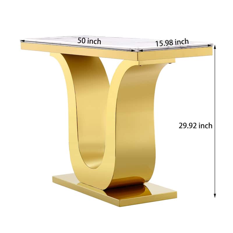 White EntrywayTable with gold polished stainless steel U Base and Gloss texture top - 2048 gold