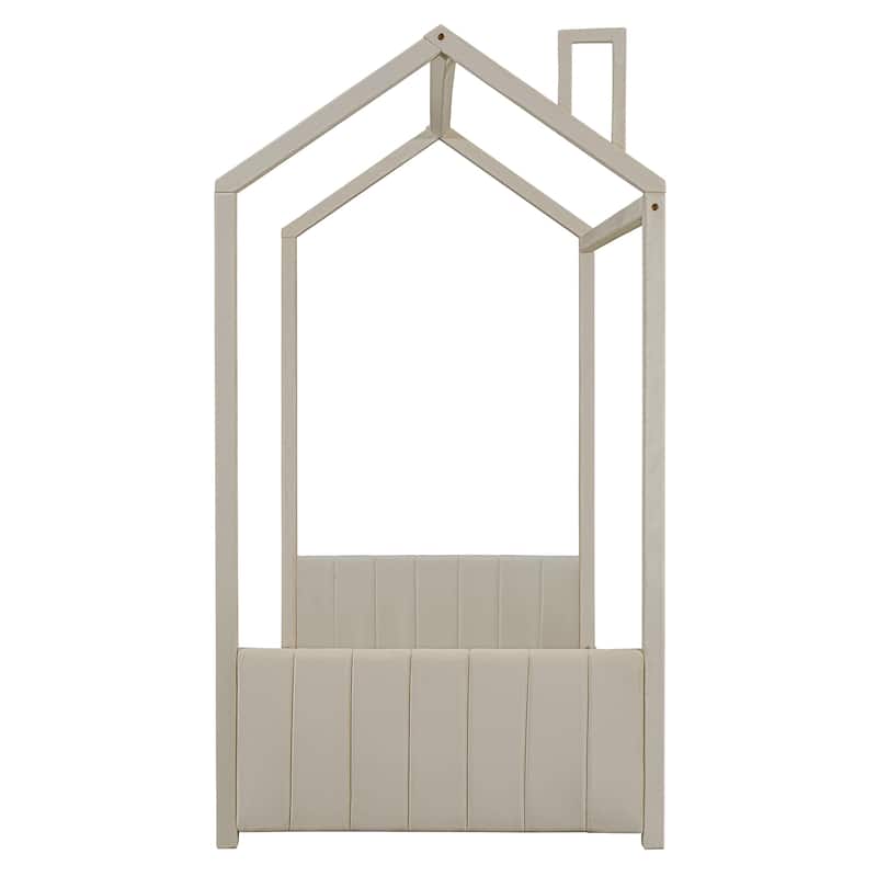 Velvet House Bed Full/Twin Size Wood Bed with Roof